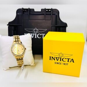 Invicta Wildflower 69218 Gold Bracelet Watch Round Gold Face & Dive Impact Case